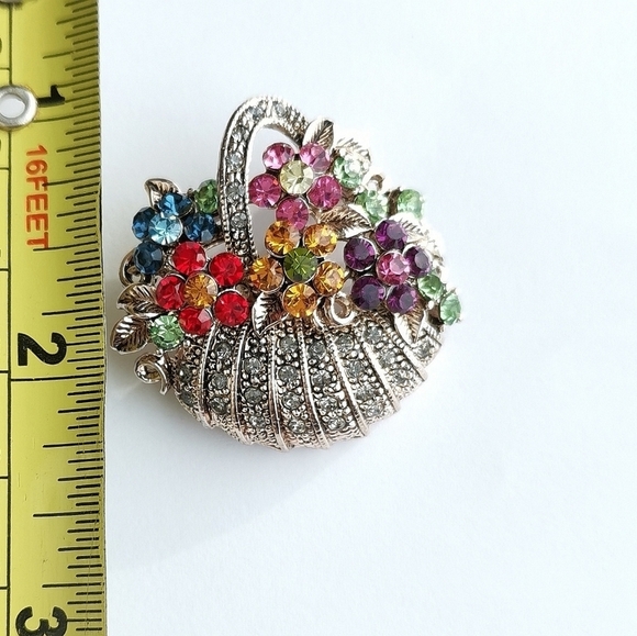 Basket of Flowers Brooch Pin Rose Gold Crystal NWT - Picture 5 of 7